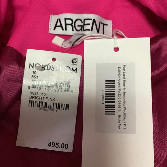 NEW Argent Womens PInk Wool Peak Lapel Double Breasted Blazer Coat Jacket 10 - Picture 4 of 5
